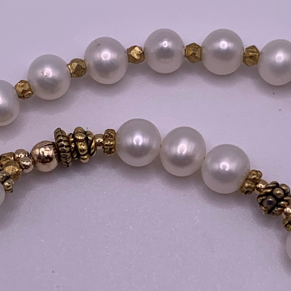 Turchin Hallmarked RARE Gold, Freshwater Pearl & Mother of Pearl Wrap Bracelet - Picture 5 of 15